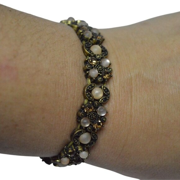 Beaded Boho Gold Cream Black Elastic Bracelet - Picture 3 of 4